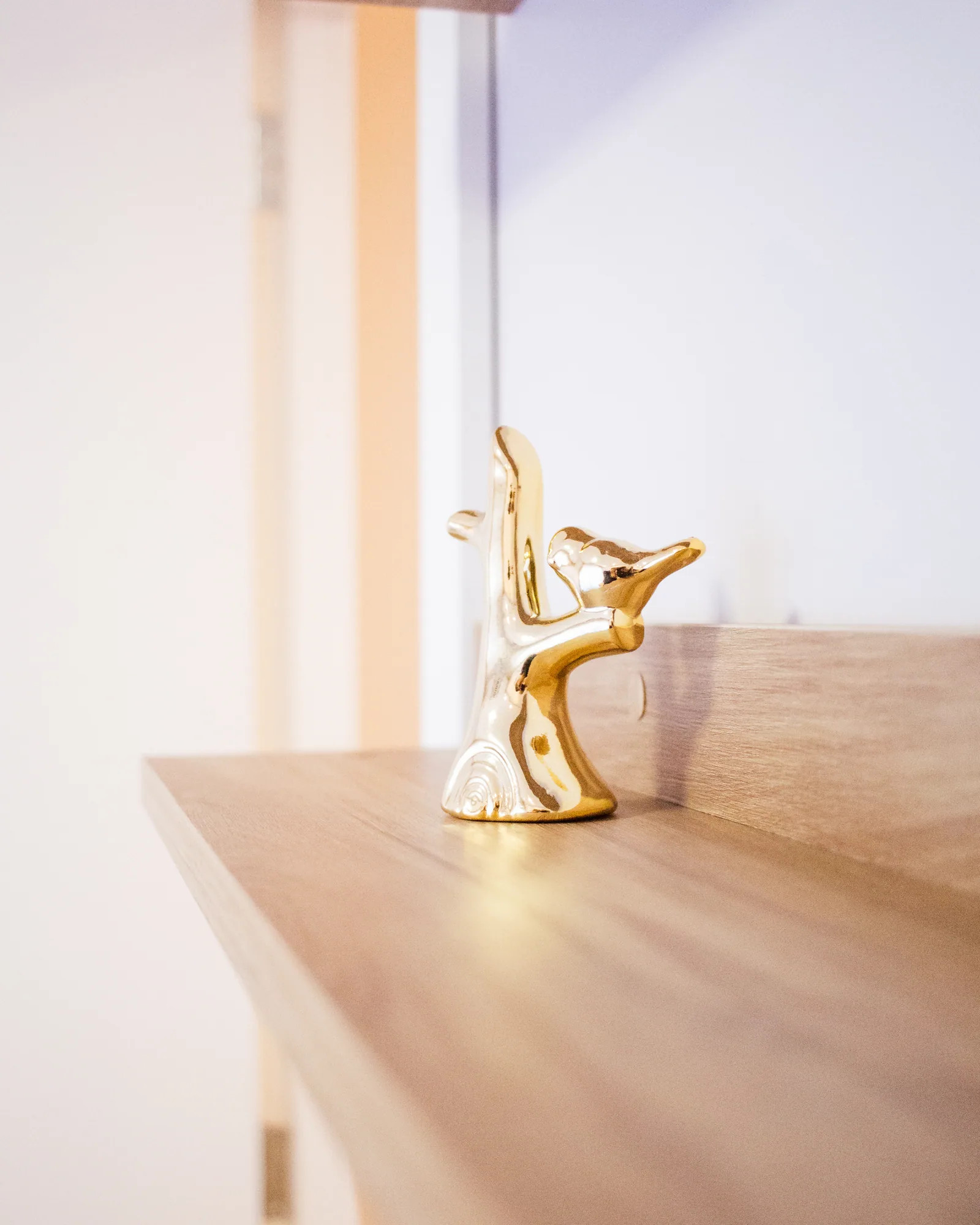 Detalhe dourado sobre móvel da Sala Nude